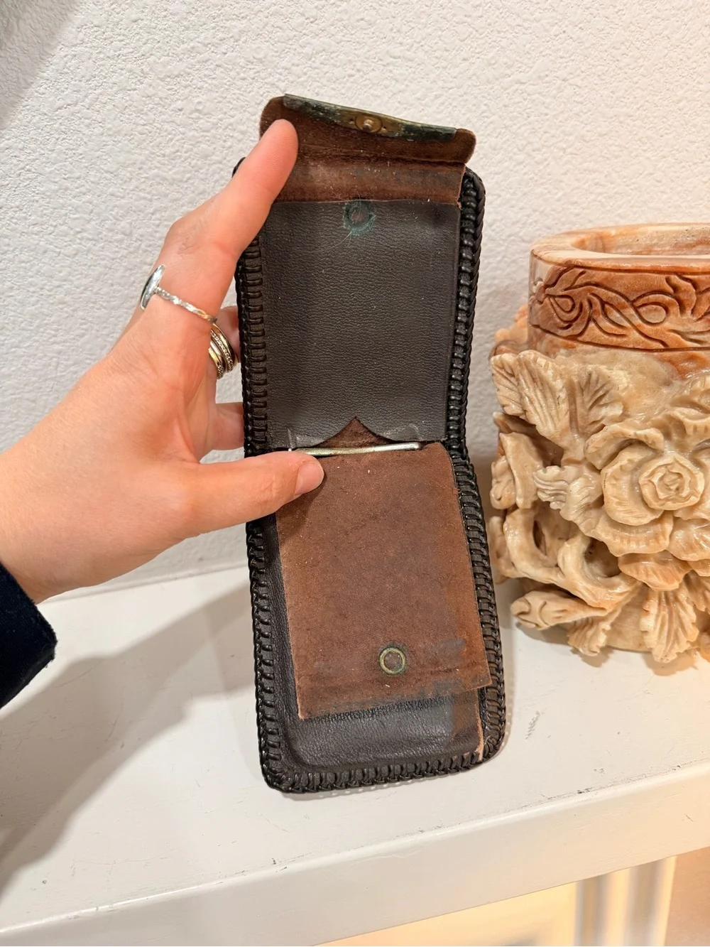 Vintage Tooled Leather Wallet Money Clip Western Floral